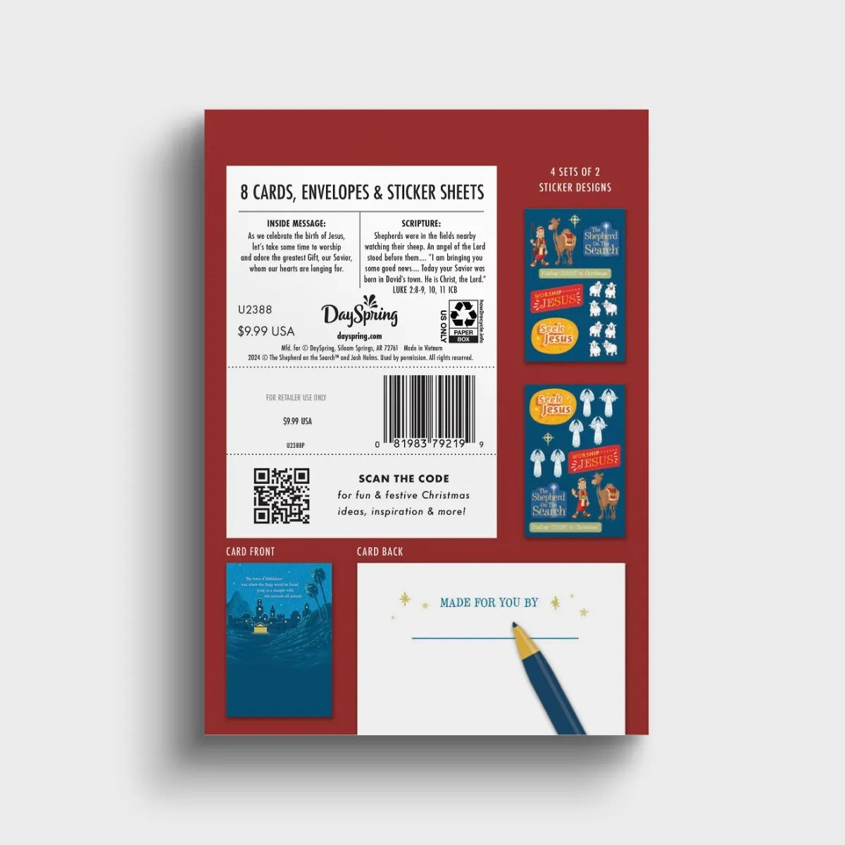 Shepherd on the Search - 8 Interactive Sticker Christmas Boxed Cards - The Christian Gift Company