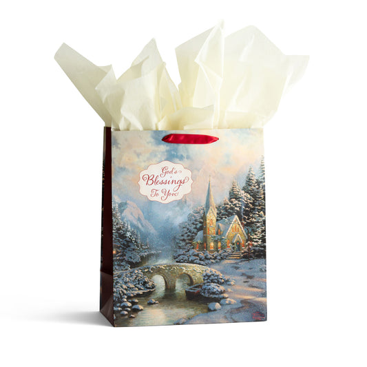 Thomas Kinkade - God's Blessings to You - Large Christmas Gift Bag - The Christian Gift Company