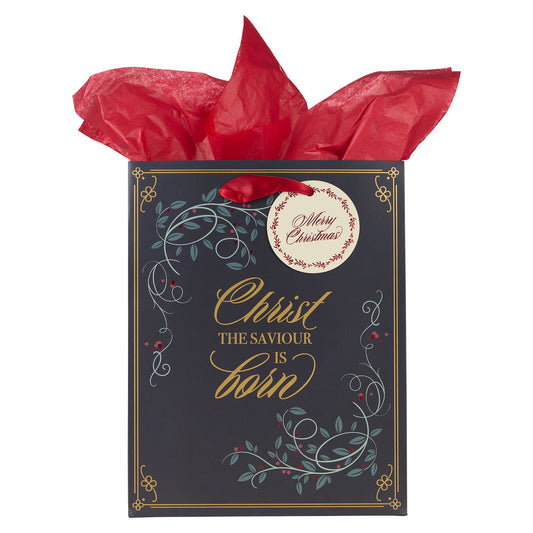Christ is Born Medium Black Christmas Gift Bag - The Christian Gift Company