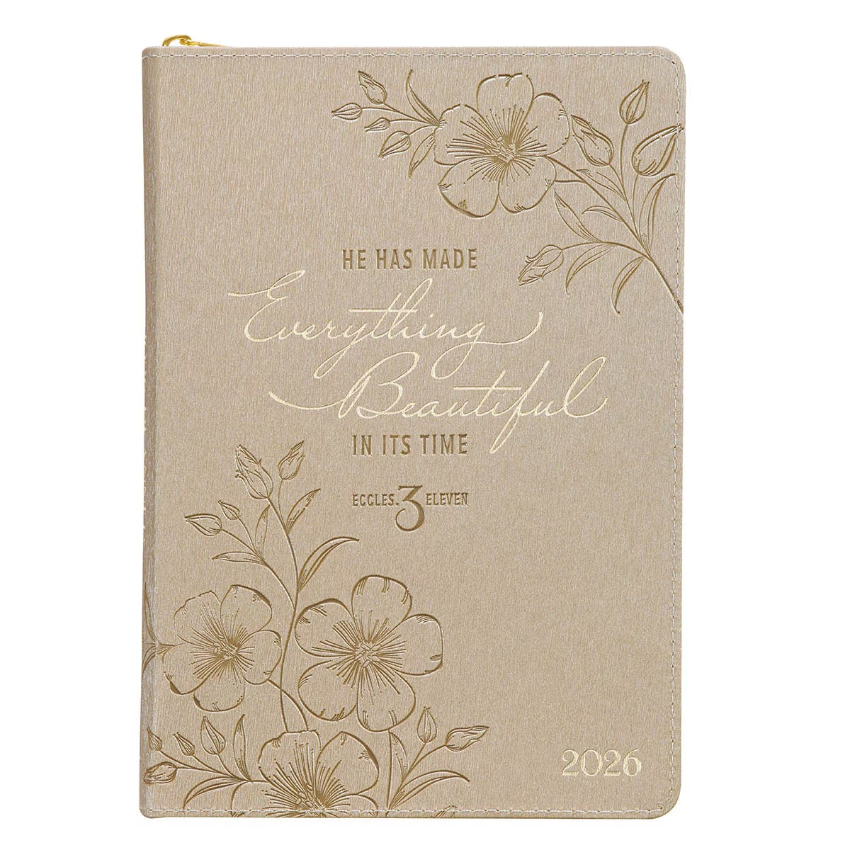 2026 Everything Beautiful Gold Faux Leather Executive Planner with Zip Closure - Ecclesiastes 3:11 - The Christian Gift Company