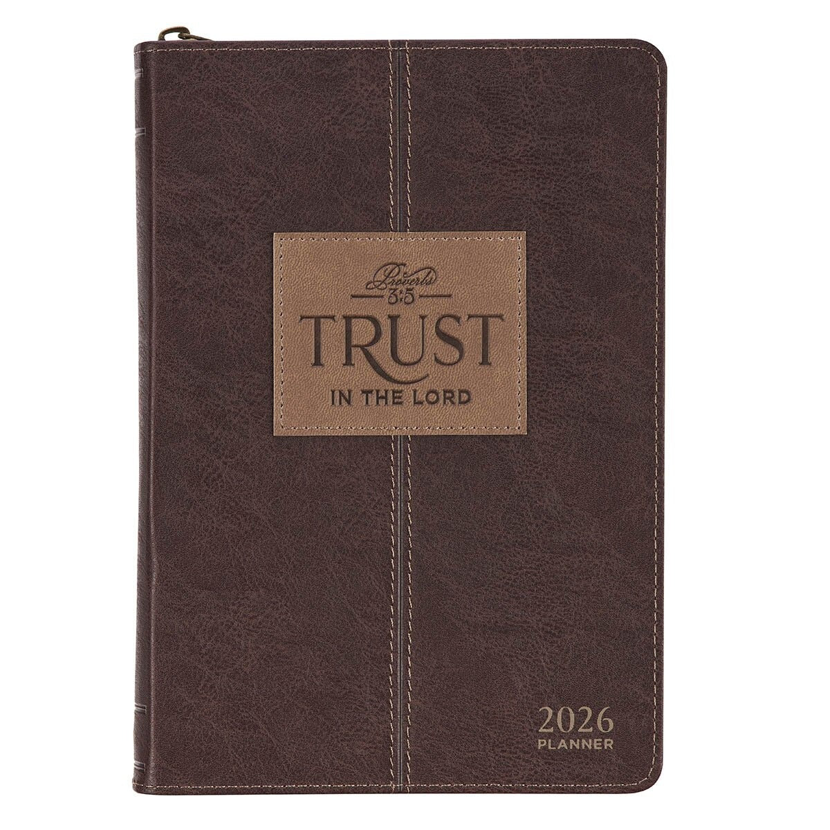 2026 Trust in the Lord Brown Faux Leather Executive Planner with Zipper Closure - Proverbs 3:5 - The Christian Gift Company