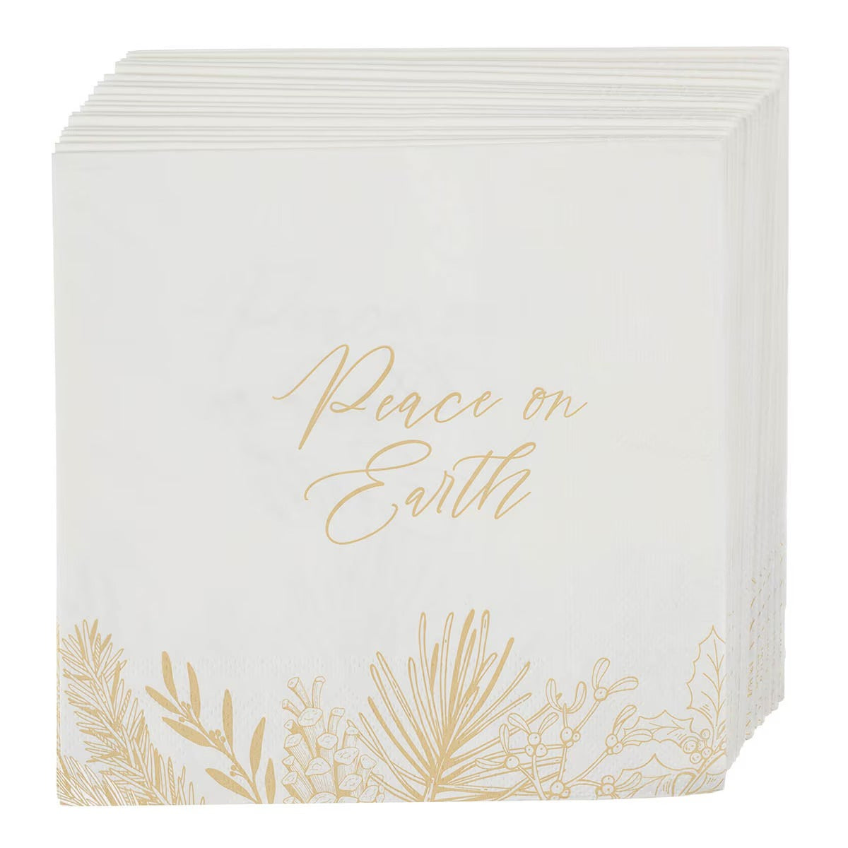 Peace on Earth Golden Pine Beverage Paper Napkin Set - The Christian Gift Company