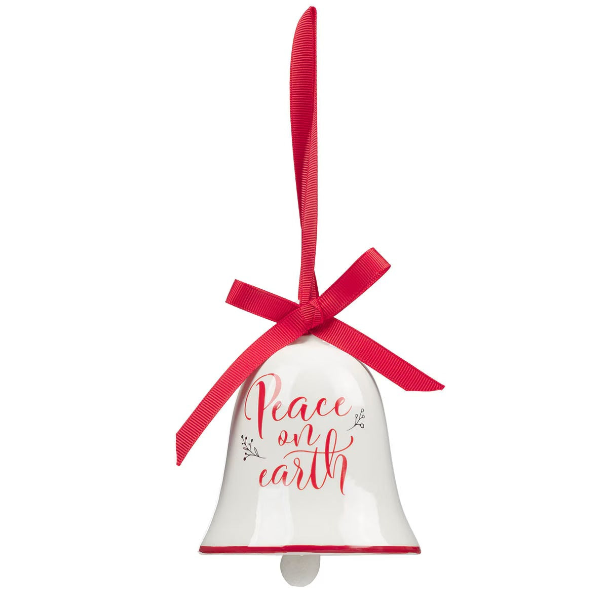 Peace on Earth White Ceramic Bell Ornament - The Christian Gift Company