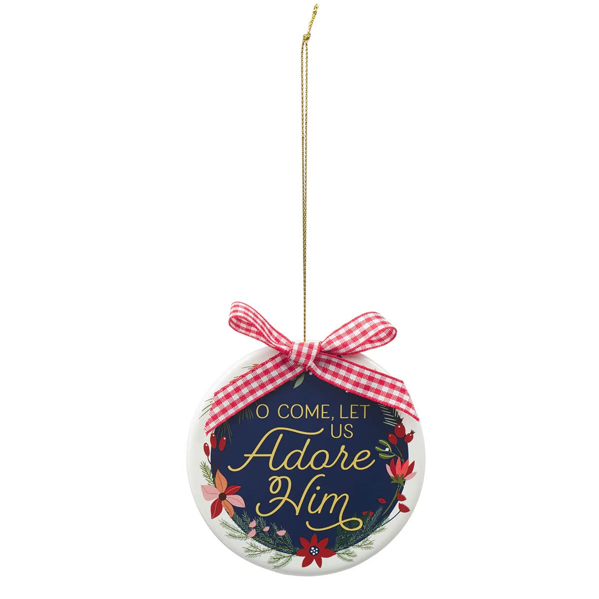 Adore Him Blue Ceramic Disc Ornament - The Christian Gift Company