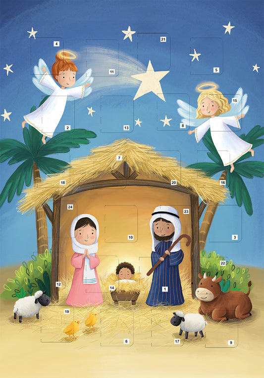 Cute Nativity Christmas Story Advent Calendar Card - The Christian Gift Company