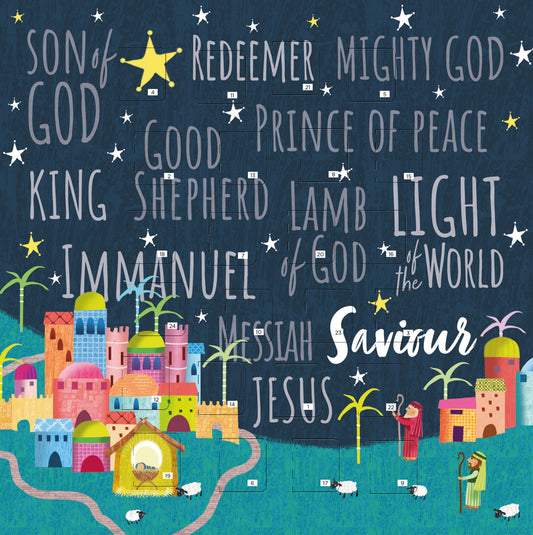 Bethlehem/Names of Jesus Christmas Story Square Advent Calendar Card - The Christian Gift Company