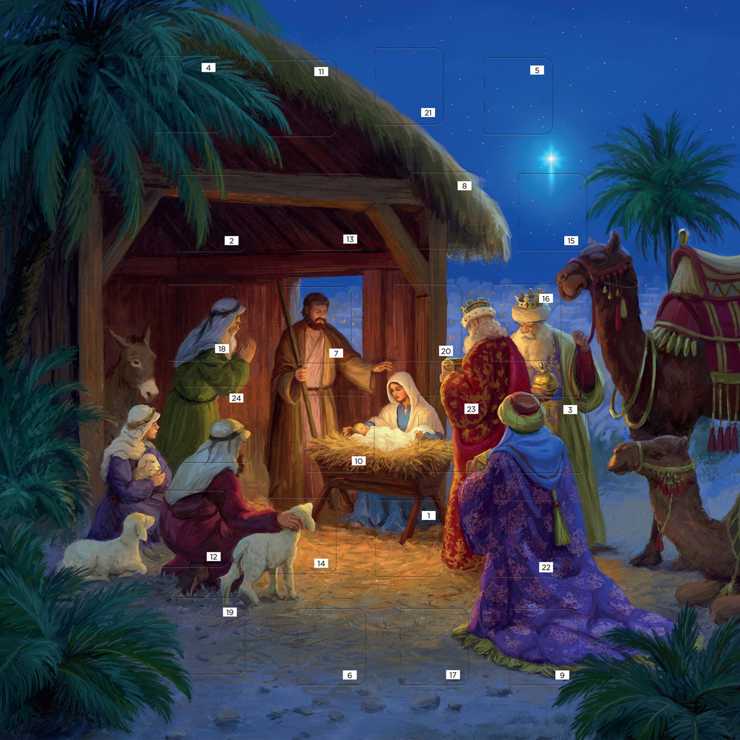 Christmas Story Square Advent Calendar Card - Stable Scene - The Christian Gift Company