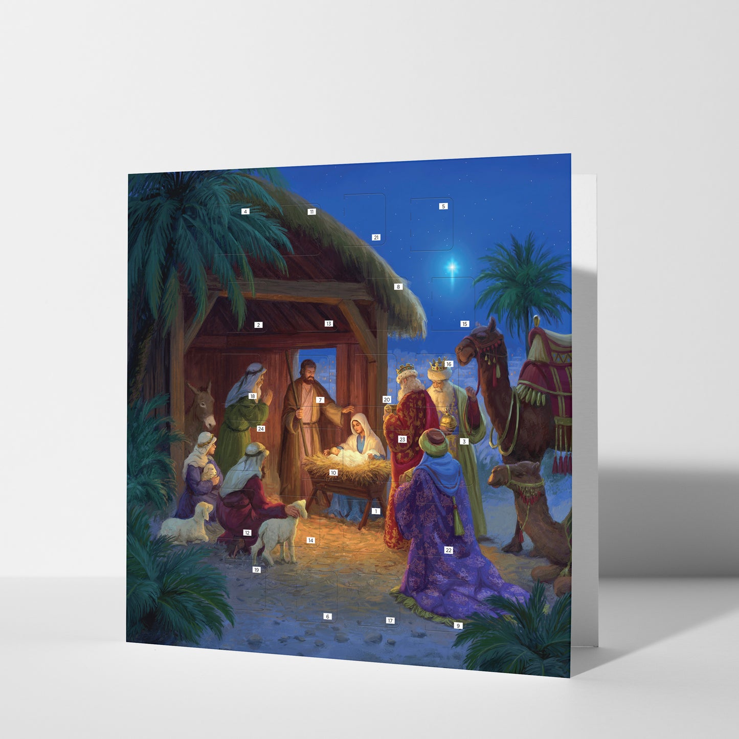 Christmas Story Square Advent Calendar Card - Stable Scene - The Christian Gift Company