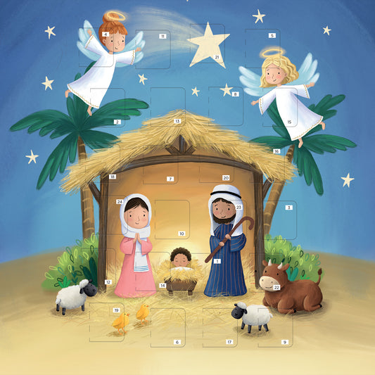 Christmas Story Square Advent Calendar Card - Cute Nativity - The Christian Gift Company