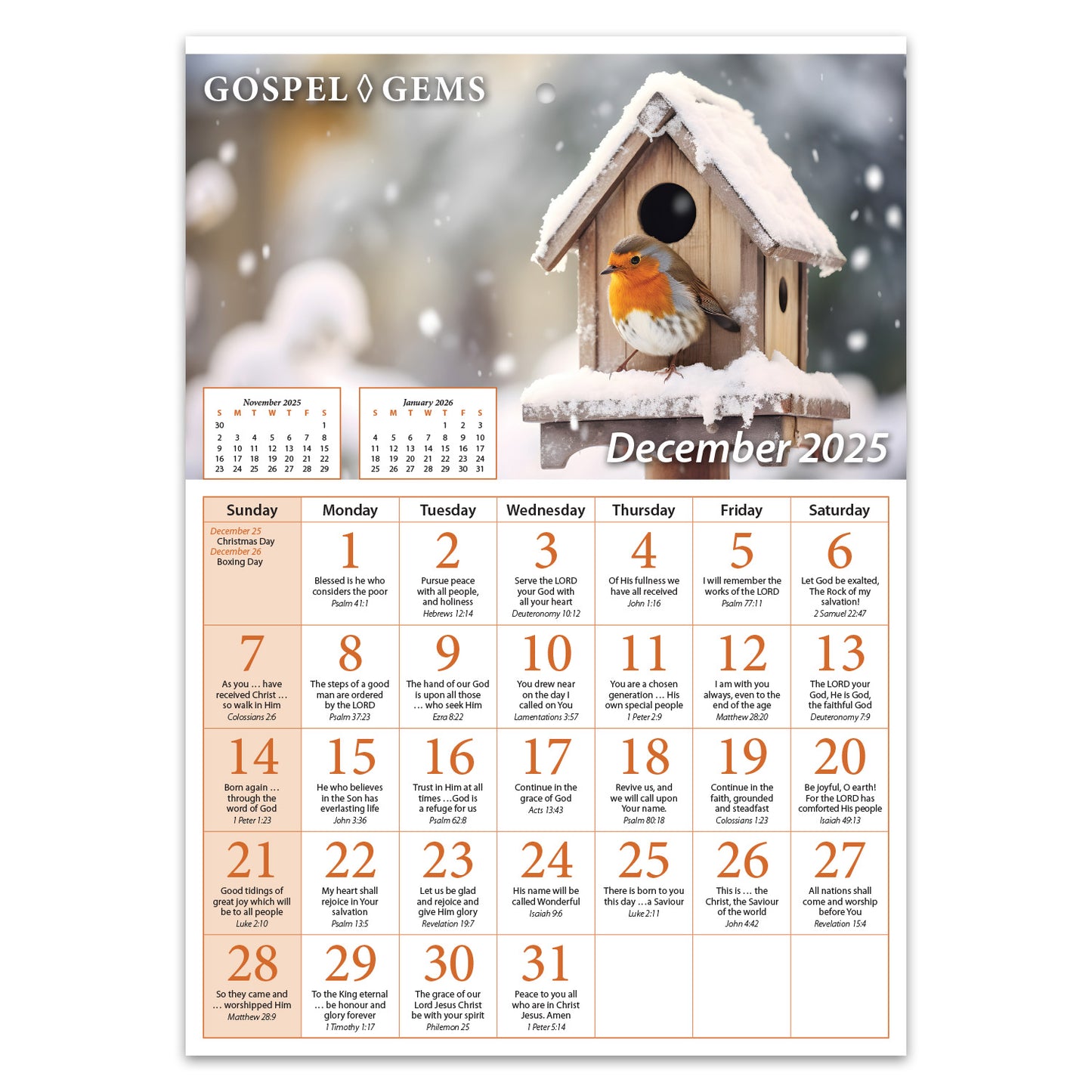 2025 Verse-a-Day Wall Calendar: Gospel Gems - pack of 25 - The Christian Gift Company