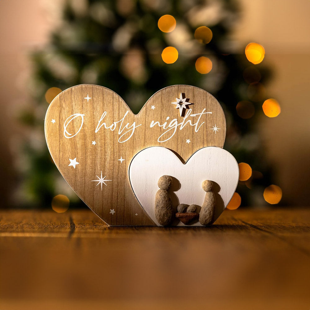 Pebble Nativity Heart Plaque - O Holy Night - The Christian Gift Company
