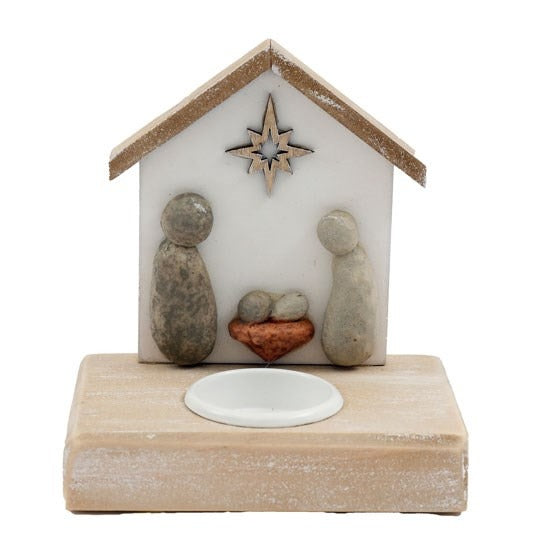 Pebble Nativity Tealight Candle Holder - The Christian Gift Company