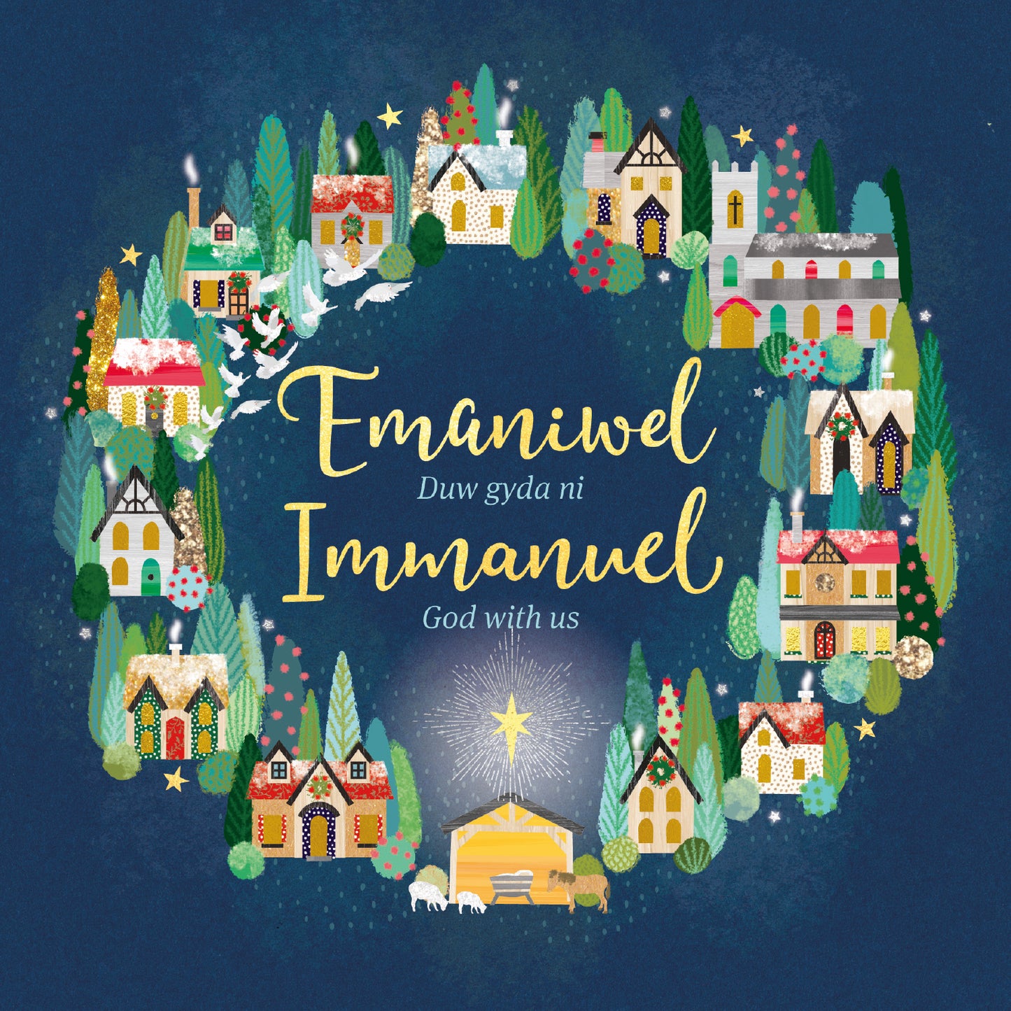 Welsh Bilingual Christmas Cards - Immanuel/Town (pack of 10)