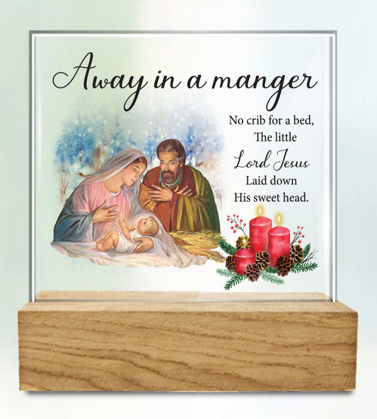 Away In A Manger Glass Plaque - The Christian Gift Company