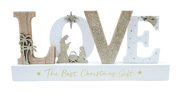 Wood Nativity with Glitter/Love - The Christian Gift Company