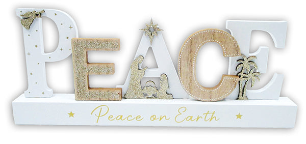 Wood Nativity with Glitter/Peace - The Christian Gift Company