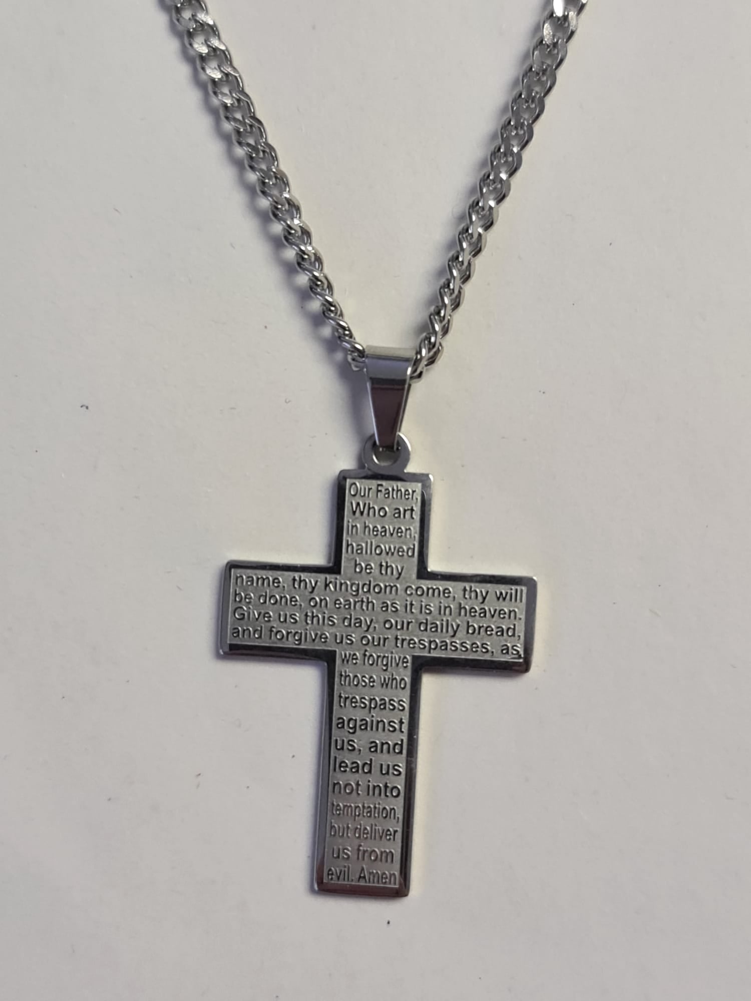 Lord's Prayer Stainless Steel Cross (18") - The Christian Gift Company