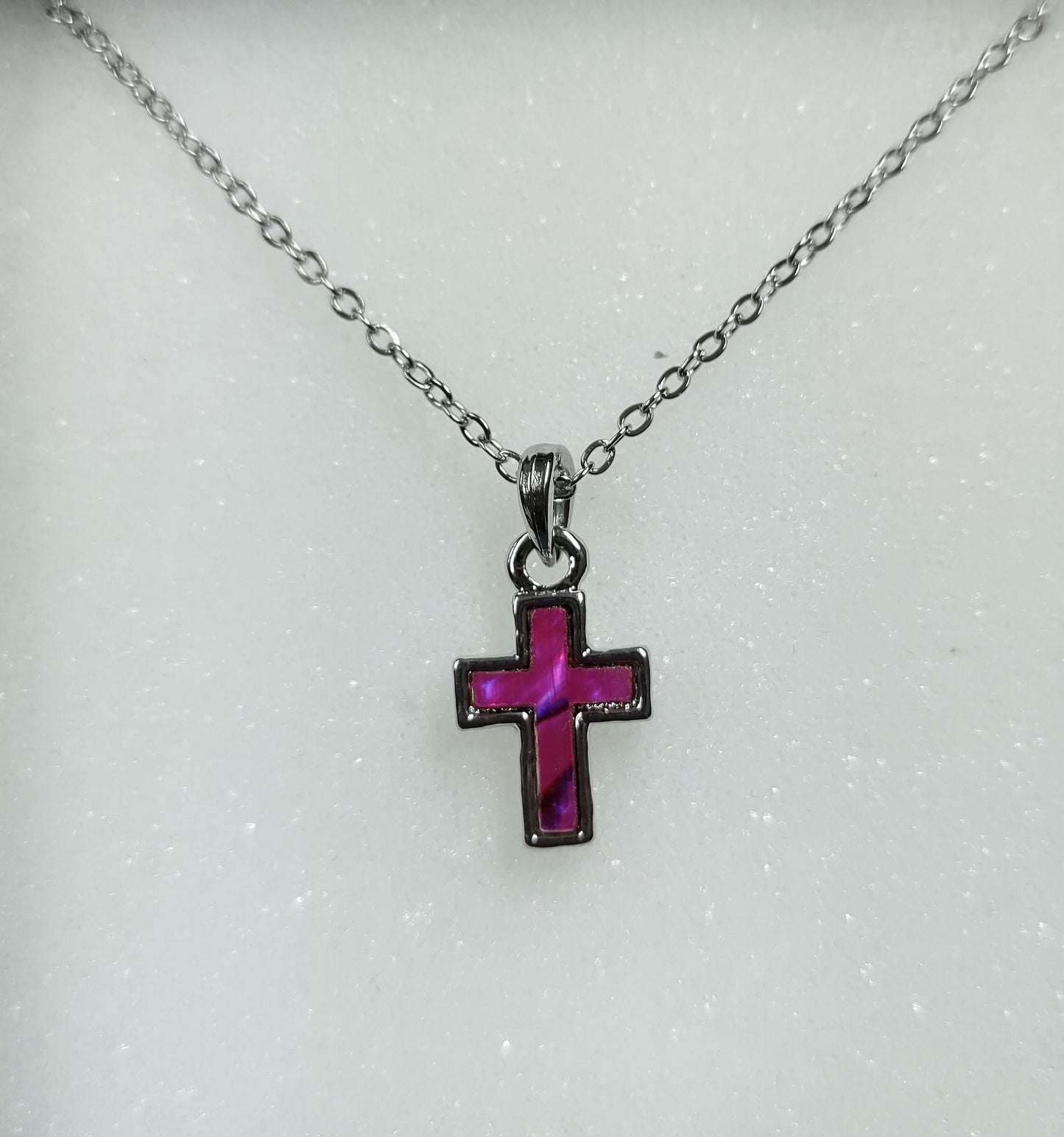 Paua Shell Cross Necklace Pink - The Christian Gift Company