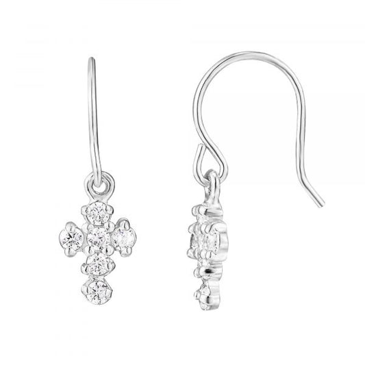 Dainty Sterling Silver Crystal Cross Drop Earring - The Christian Gift Company