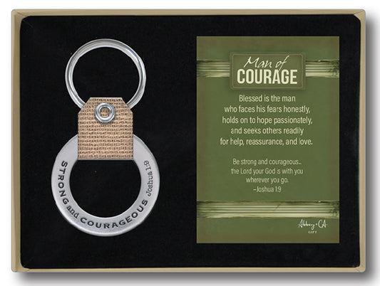 Burlap Key Ring Man of Courage - The Christian Gift Company