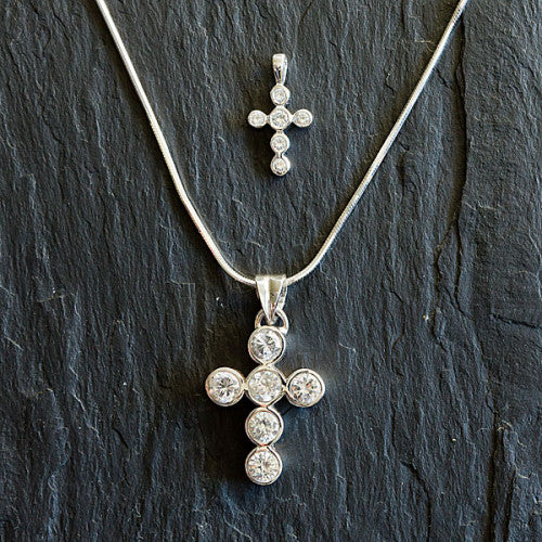 Silver Cubic Zirconia Bubbles Cross Necklace - The Christian Gift Company