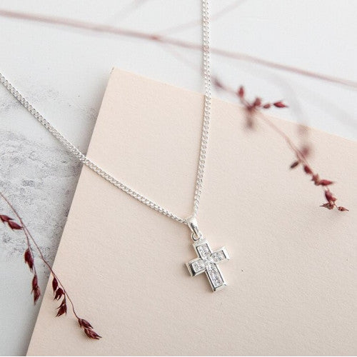 Small Traditional Cross With Cubic Zirconia Necklace - The Christian Gift Company