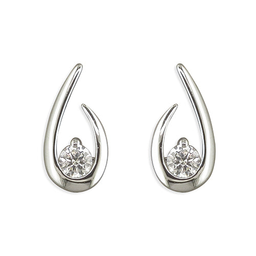 Teardrop Open Swirl Stud Earrings With Cubic Zirconia - The Christian Gift Company