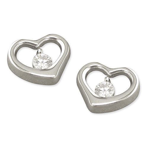 Silver Heart Shaped Earrings With CZ - The Christian Gift Company
