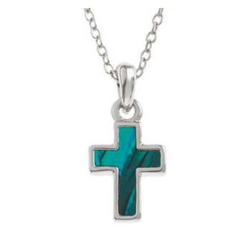 Paua Shell Cross Necklace Iridescent Blue - The Christian Gift Company