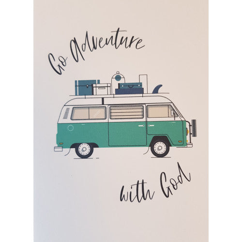 Go Adventure With God Teal Camper Van Print A5 - The Christian Gift Company
