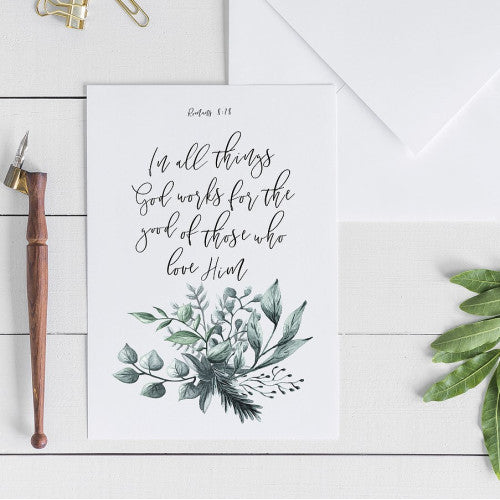 In All Things Romans 8:28 Greetings Card - The Christian Gift Company