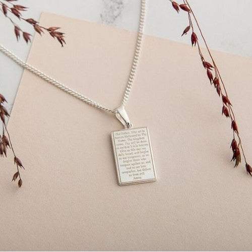 Lord's Prayer and Cross Tablet Necklace - The Christian Gift Company