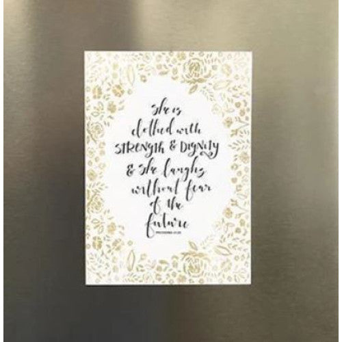 Magnet Clothed In Strength And Dignity Gold - The Christian Gift Company