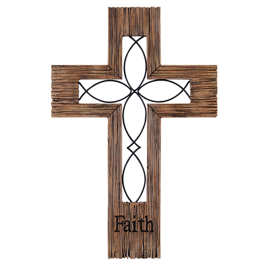 Rustic Ichthys Wall Cross – Faith - The Christian Gift Company