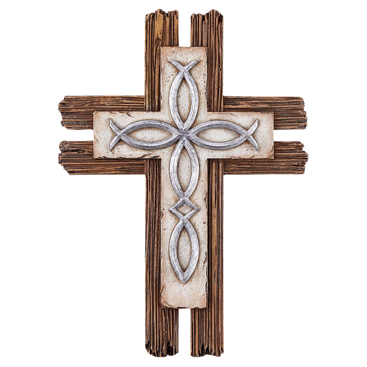 Rustic Ichthys Wall Cross - The Christian Gift Company