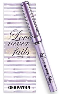 Love Never Fails Gel Pen & Bookmark - The Christian Gift Company