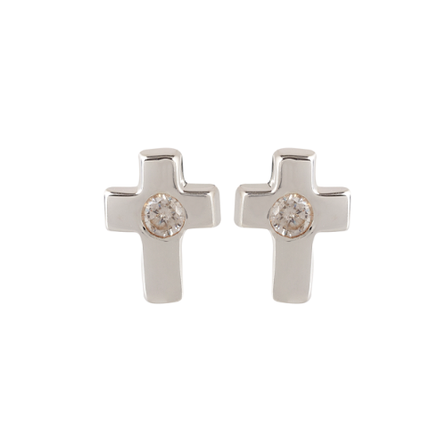 Small Silver Cross Earrings With Central Cubic Zirconia - The Christian Gift Company