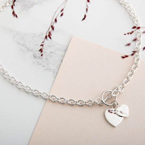 Heavy Silver Chain Necklace With Two Hearts - The Christian Gift Company