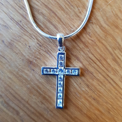 Medium Silver Cross With Cubic Zirconia Necklace - The Christian Gift Company