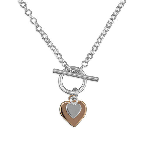 Two Tone Heart Necklace with T-Bar Chain - The Christian Gift Company