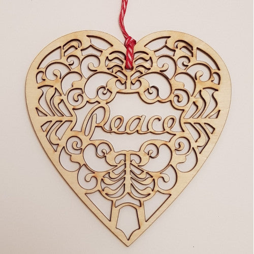 Wooden Hanging Laser Cut Heart Peace - The Christian Gift Company