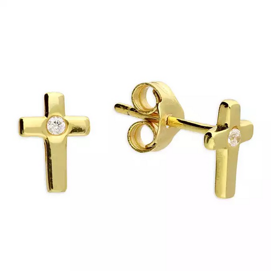 Gold Plated Cross Stud With CZ - The Christian Gift Company