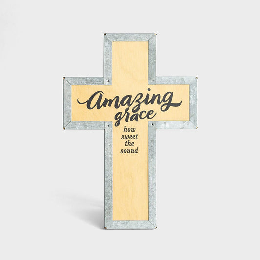 Amazing Grace - Wood & Metal Cross - The Christian Gift Company