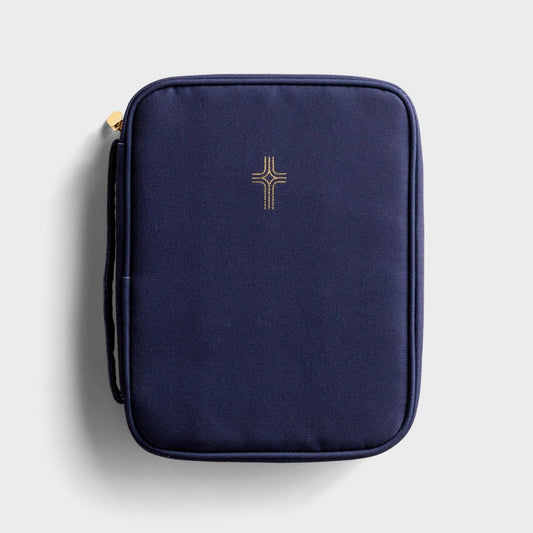 Gold Cross - Navy Canvas Bible Cover - The Christian Gift Company