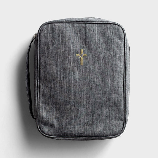 Gold Cross - Grey Canvas Bible Cover - The Christian Gift Company