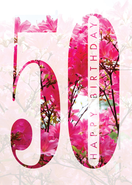 Age 50 Card - Pink Azaleas - The Christian Gift Company