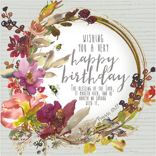 Birthday Card - Wreath/Proverbs 10:22 - The Christian Gift Company