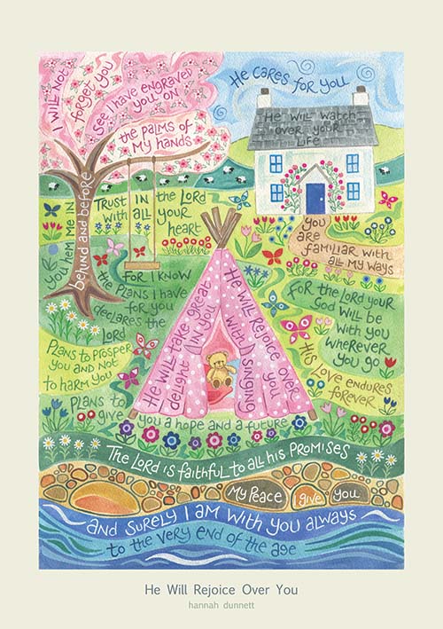 Hannah Dunnett He Will Rejoice Over You A3 Poster - The Christian Gift Company