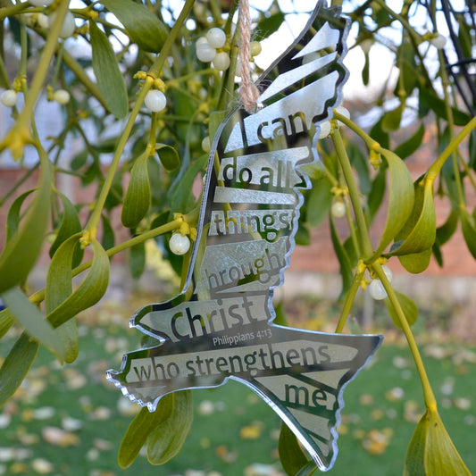I Can Do All Things Silver Hanging Bird - The Christian Gift Company
