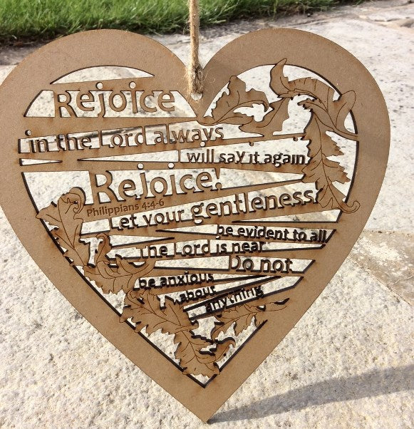 Rejoice in the Lord Wooden Hanging Heart - The Christian Gift Company